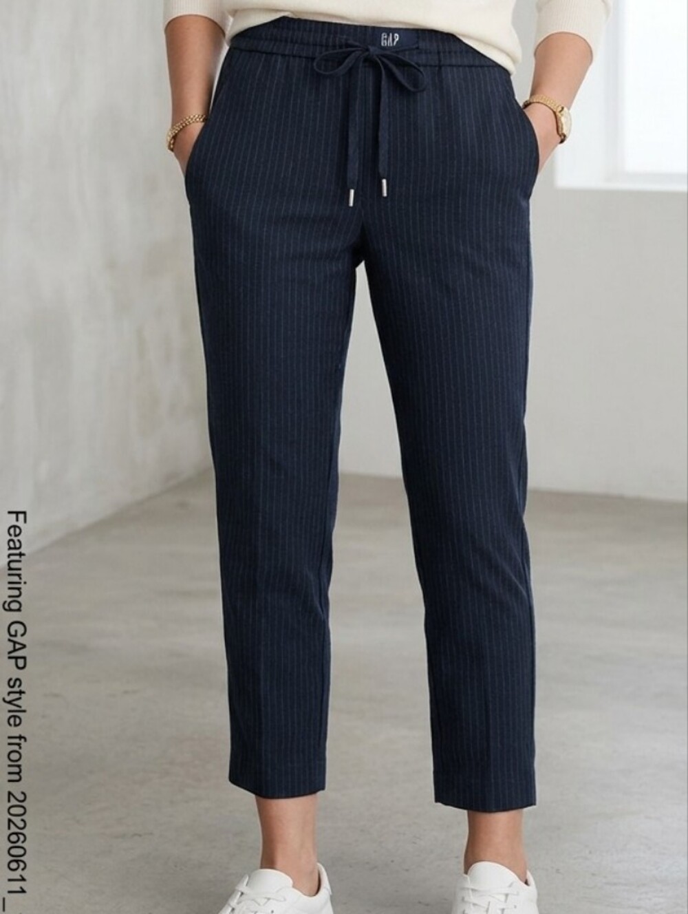 GAP Women''s Dark Navy Pinstripe Drawstring Trousers Pants Sz Size 8R